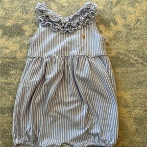 Ralph Lauren Baby Girls Striped Oxford Bubble Shortall Harbor Island Blue 24 mon